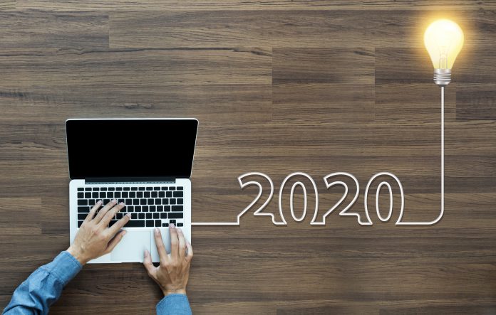Creative light bulb idea 2020 new year, With businessman working